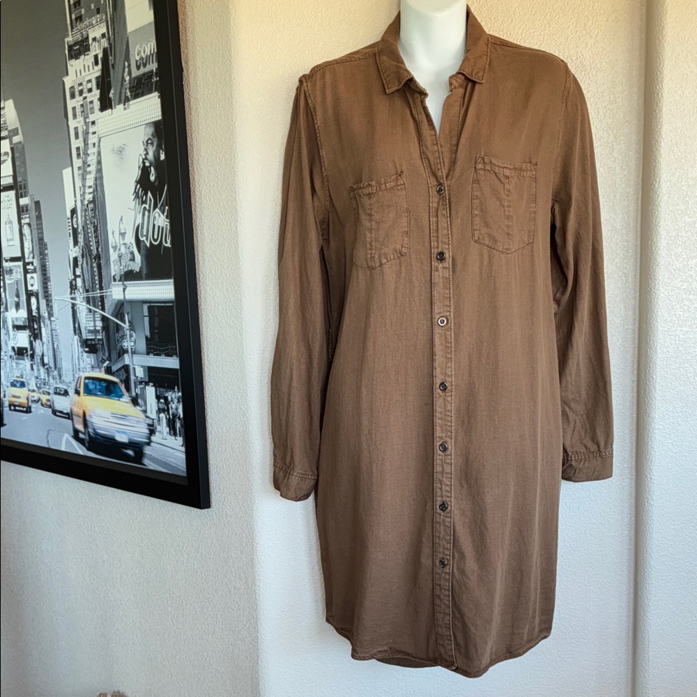VELVET HEART Long Brown Button-Up Shirt, brass buttons, roll up sleeves. L - Picture 4 of 16